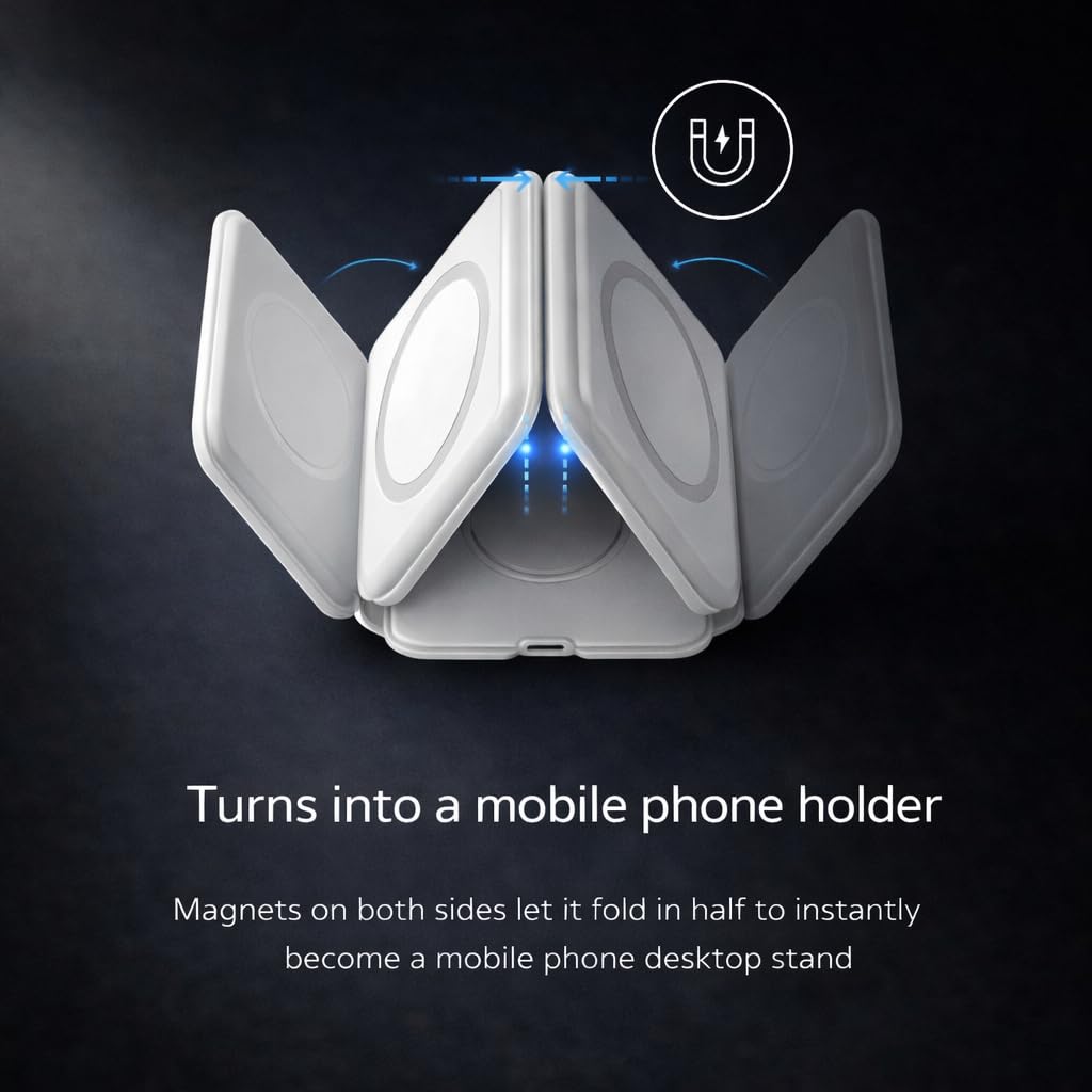 Chargeix 3 in 1 Magnetic Charging Station, Foldable MagSafe-Compatible Charging Stand for iPhone 16 15 14 13 12 Series, Apple Watch & AirPods, USB-C
