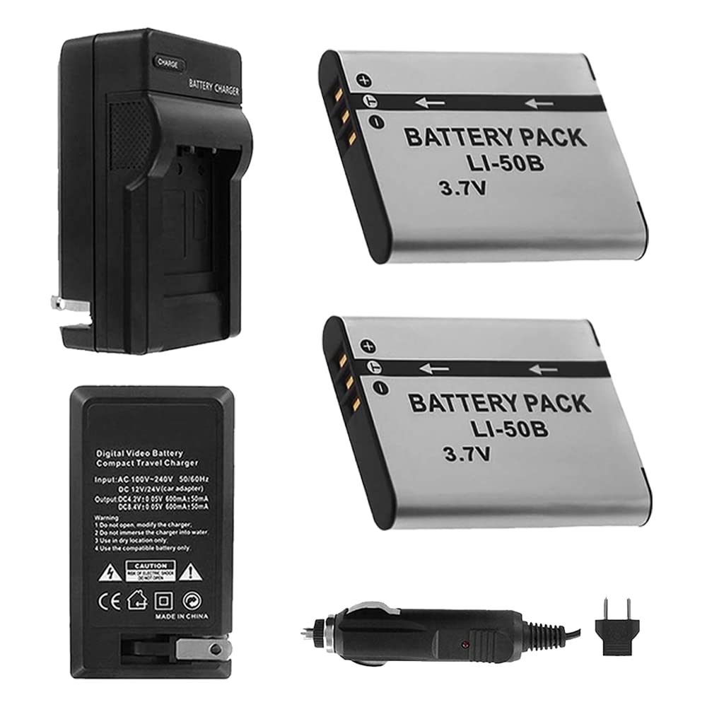 LI-50B Battery 2-Pack Bundle with Rapid Travel Charger for Select Olympus Cameras Including Stylus Tough 6000, Stylus Tough 6020, Stylus Tough 8000