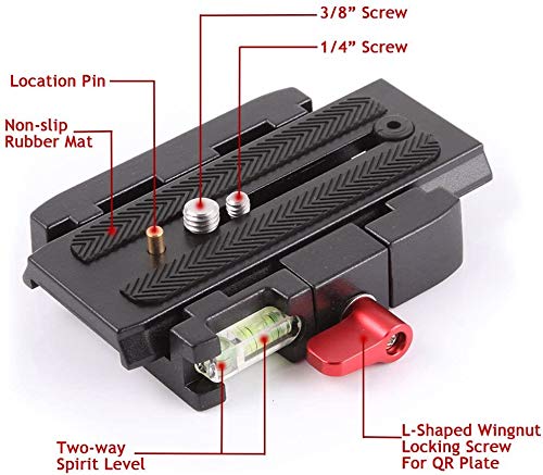 AngelReally P200 Quick Release Plate - Camera Tripod Base Plate with QR Clamp Adapter with 1/4" and 3/8" Screw Hole Compatible for Manfrotto 500AH