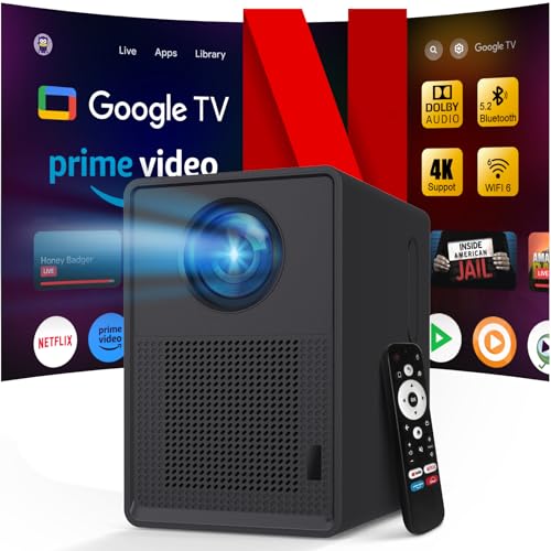 ?Official Licensed Google TV?4K Smart Projector with WiFi and Bluetooth : Unlimited Access to Streaming Apps, 1200 ANSI, Dolby Audio, 80% Zoom, 300"