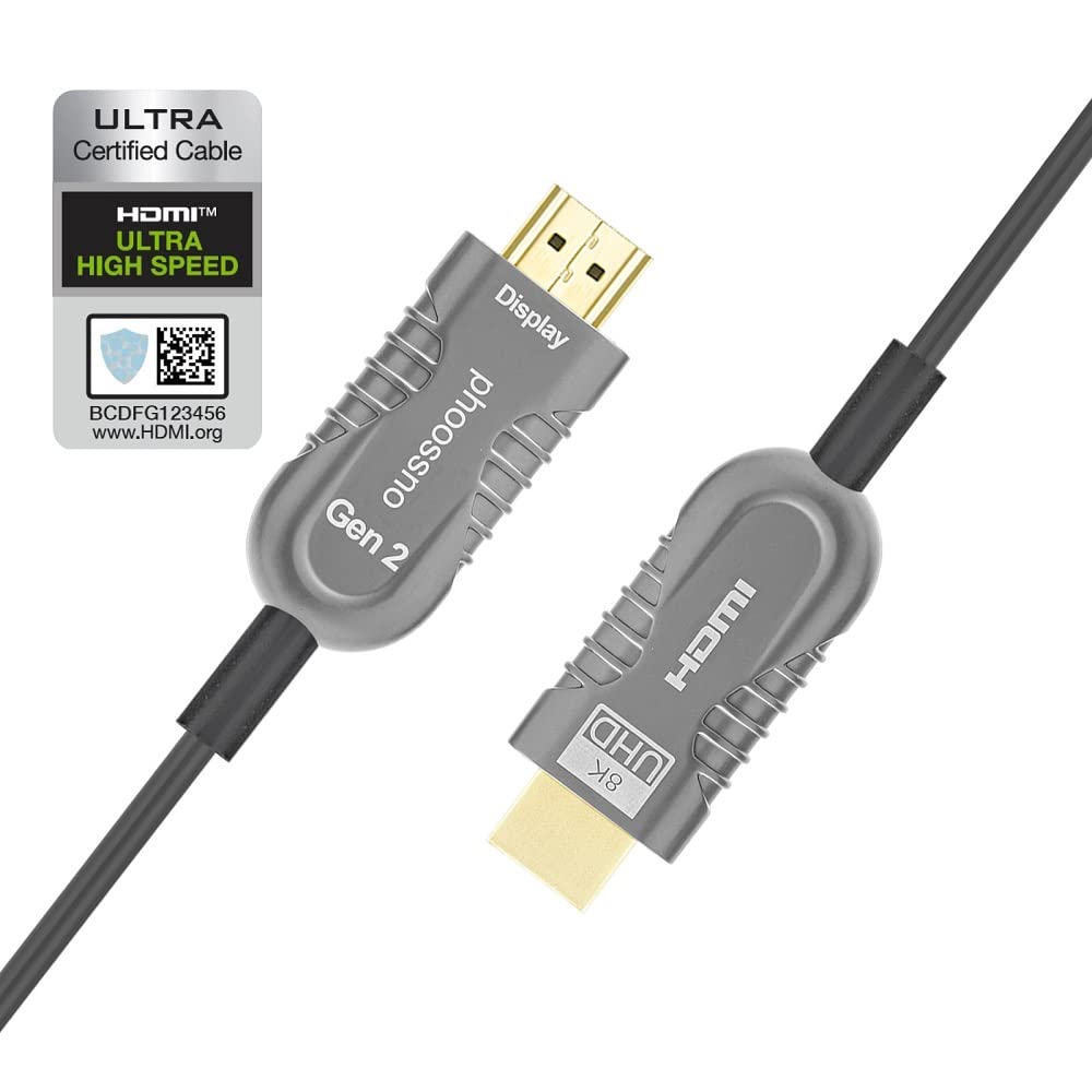 phoossno 10K 8K Fiber Optic HDMI Cable 50FT,Certified High Speed Long HDMI 2.1 Cable 48Gbps 8K60Hz eARC Dolby Vision Atmos HDR10,Compatible with PS4