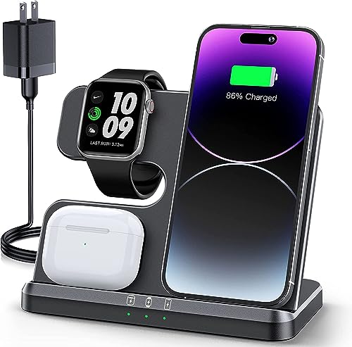 JARGOU 3 in 1 Charging Station for Apple Wireless Charger for iPhone 17 16e 16 15 14 13 12 11 X 8 & for iWatch Charger Wireless Charging Station