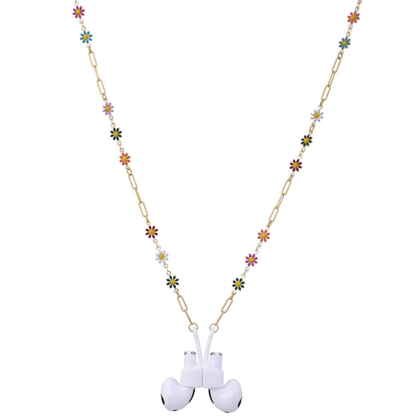 EGEN Colorful Flower Anti-Lost Necklace Golden Copper Chain Leash Accessories with Magnetic Silicone Case Holder Strap Lanyard for Airpods Pro 3 2 1