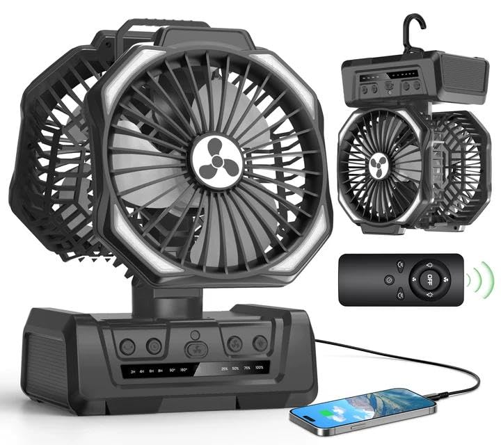 Dual Head Portable Rechargeable Fan 20000mAh Battery Powered Fan Cordless