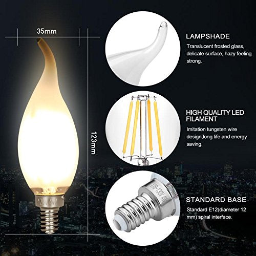 carryBC Candelabra LED Bulbs 2700K 40w Equivalent Improve Flame tip Frosted Glass E12 Base Warm White Decoration E12 LED Bulb Dimmable 6 Pack