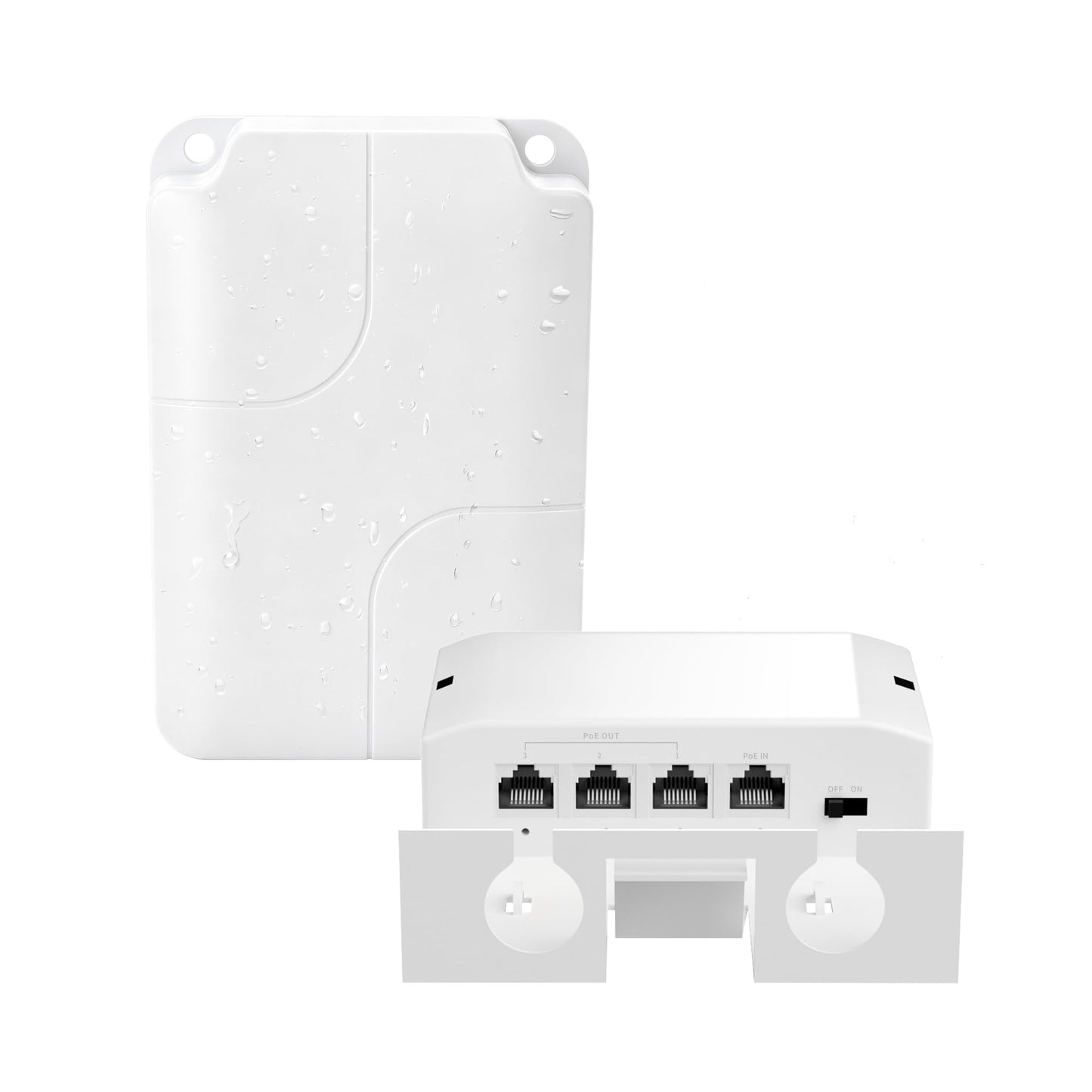 4 Port Outdoor 10/100Mbps PoE Extender, IEEE802.3af/at PoE+ Repeater, IP66 Waterproof with VLAN Function, Extend Up to 100M(328Ft), Plug and Play Wall