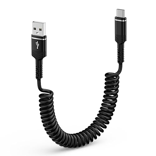 USB A to USB C Cable Coiled Car Charger Cord 6FT for iPhone 16e 16 Pro Max,16 Plus,16 Pro,16,15 Pro Max 15, Samsung Galaxy S24 FE Ultra A15 A35 A55