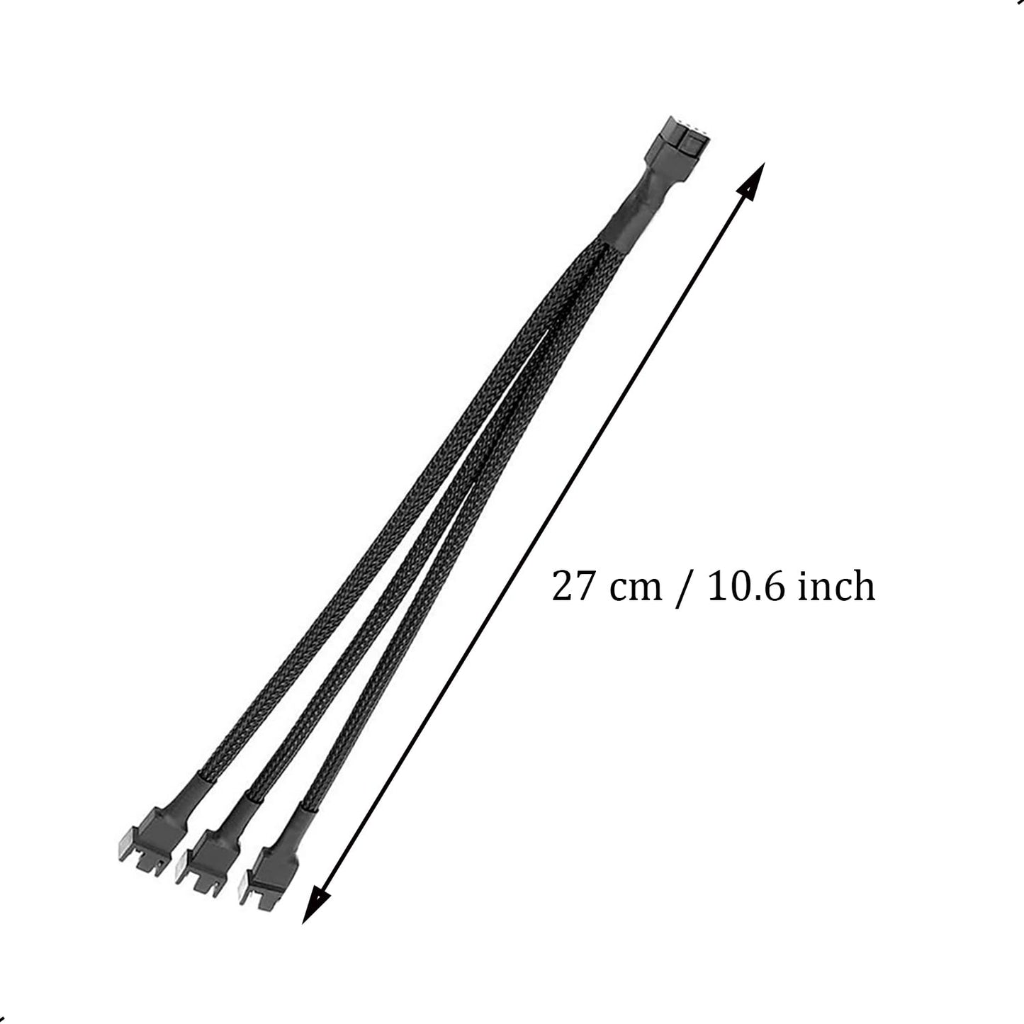 ThreeBulls 2 Pack 3 Way 4 Pin PWM Fan Splitter Cable, PC Extension Cable Converter for Computer ATX Case 4-Pin/3-Pin Cooling, 10.6" 1 to 3