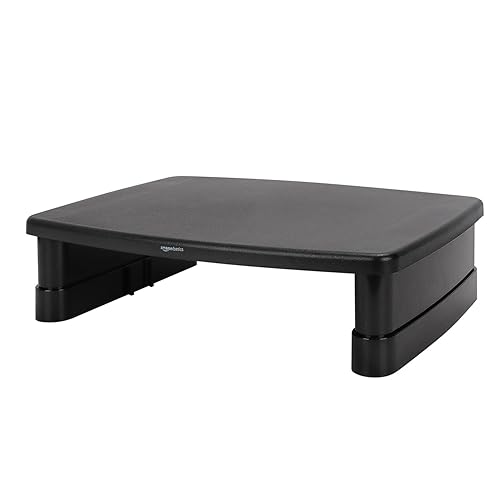 Amazon Basics Height Adjustable Monitor Stand Riser with Storage Organizer, Multifunctional Desk Accessories for Reduced Neck Strain - Fits Monitors