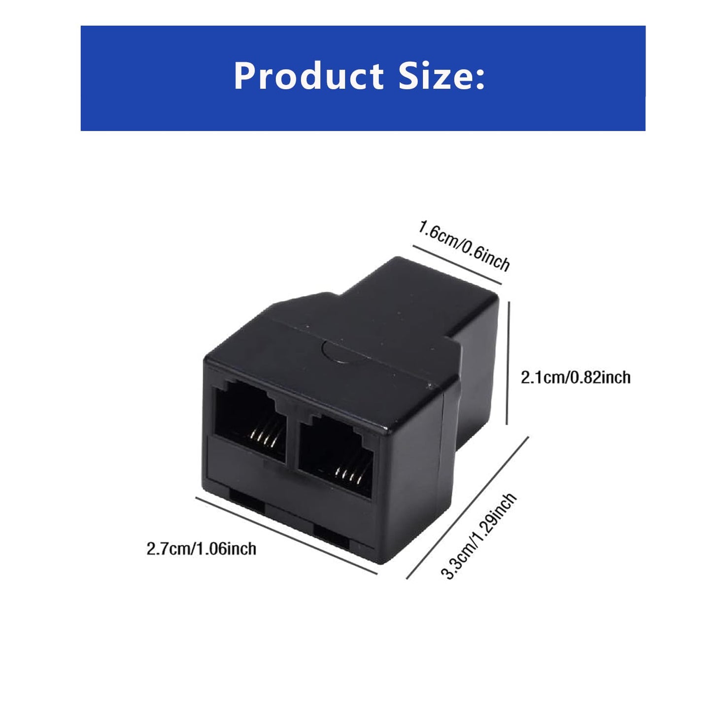 Yumiwoow Phone Line Splitter,Telephone Splitter,with RJ11 6P4C Plugs,Suitable for Telephone,Fax Machine (Black /12 Pack)