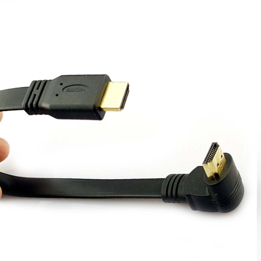 Seadream Angled HDMI 2.0 Male to Male Cable,1Foot Flat Gold Plated High Speed Down Angled HDMI Male to Male Angle Cable 60Hz, 4K 2K Supports Ethernet