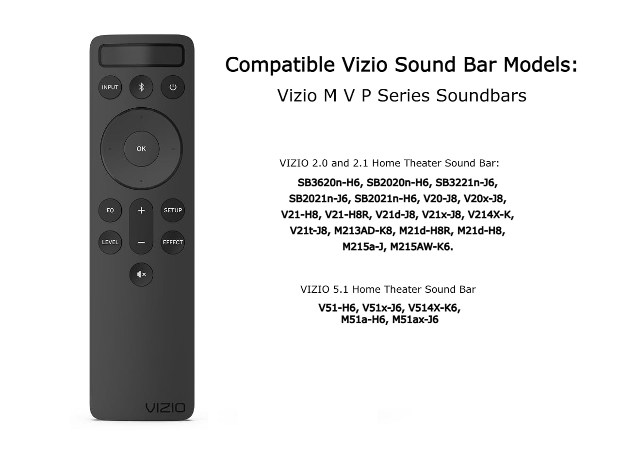 Vizio OEM Replacement Bluetooth Backlit Display Sound Bar Remote Controller for 2.1 5.1 Home Theater, Channel Soundbar System and M V P Series Home