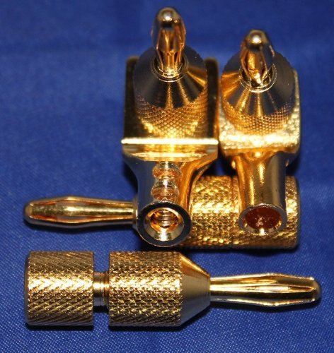 Gold Plated (Thick 3u) Spade to Banana Speaker Cable Adapters - Audiophile Quality - 4pk