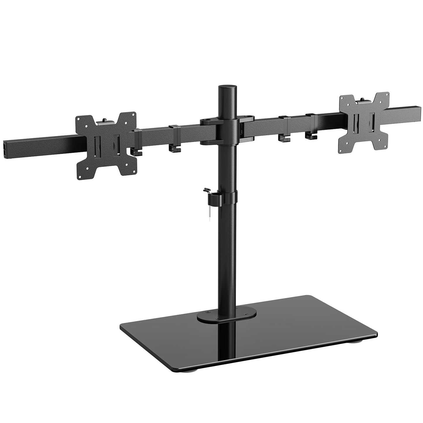 WALI Free Standing Dual Monitor Stand, Height Adjustable Monitor Mount with Glass Base, Fits LCD LED Flat Curved Screen up to 27 inch, 22lbs
