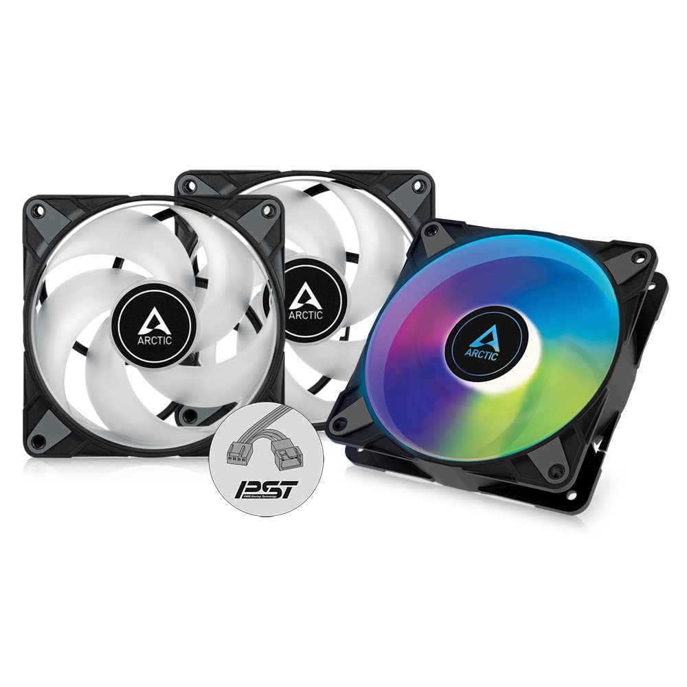 ARCTIC P12 PWM PST A-RGB (3 Pack) - PC Fans, 120mm PWM Case Fan Optimized for Static Pressure, Semi-Passive: 200-2000 RPM (0 RPM <5%), 5V 3 pin ARGB