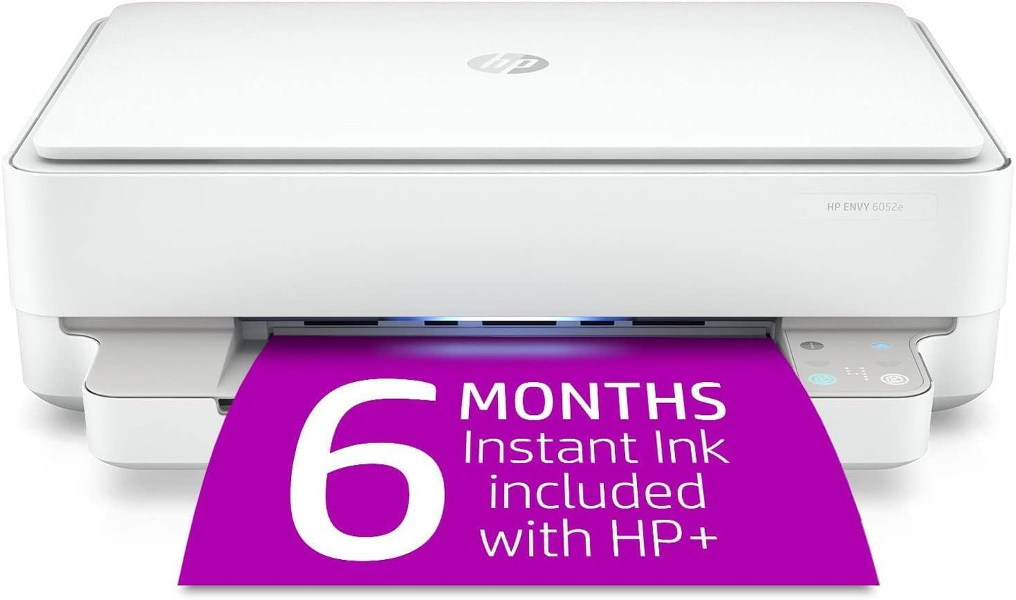 HP Envy 6052e All-in-One Wireless Color Inkjet Printer, Print Copy Scan, 2-Sided Printing, WiFi USB Bluetooth Connectivity, Instant Ink Ready, White