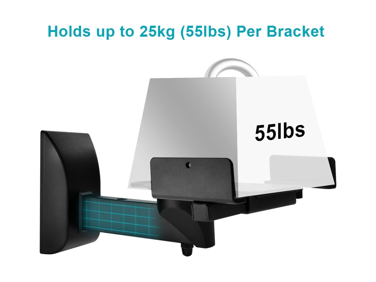 Monoprice Universal Bookshelf Speaker Wall Mount Brackets, Swivel, Tilt, Dual Side Clamping, Large Bookshelf/Surround Sound Speakers up to 55 lbs.