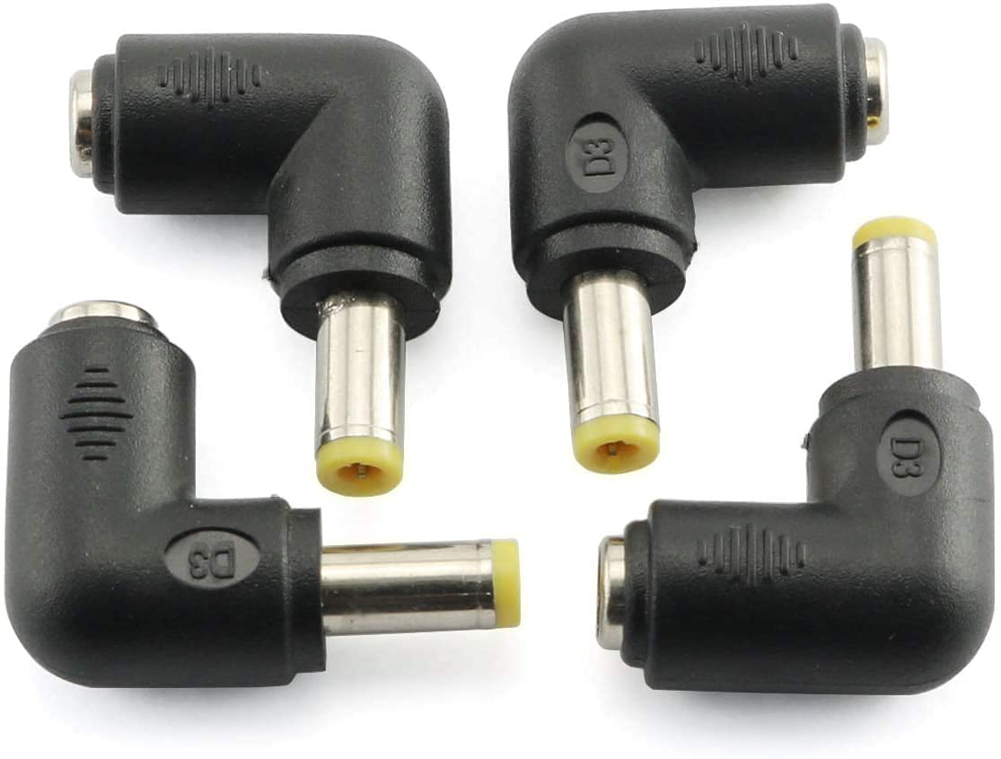 Longdex 4pcs 90 Degree 5.52.1 Mm Male Jack to 5.52.5MM Female Plug Right Angle L Shaped DC Power Connector Adapter for Laptop