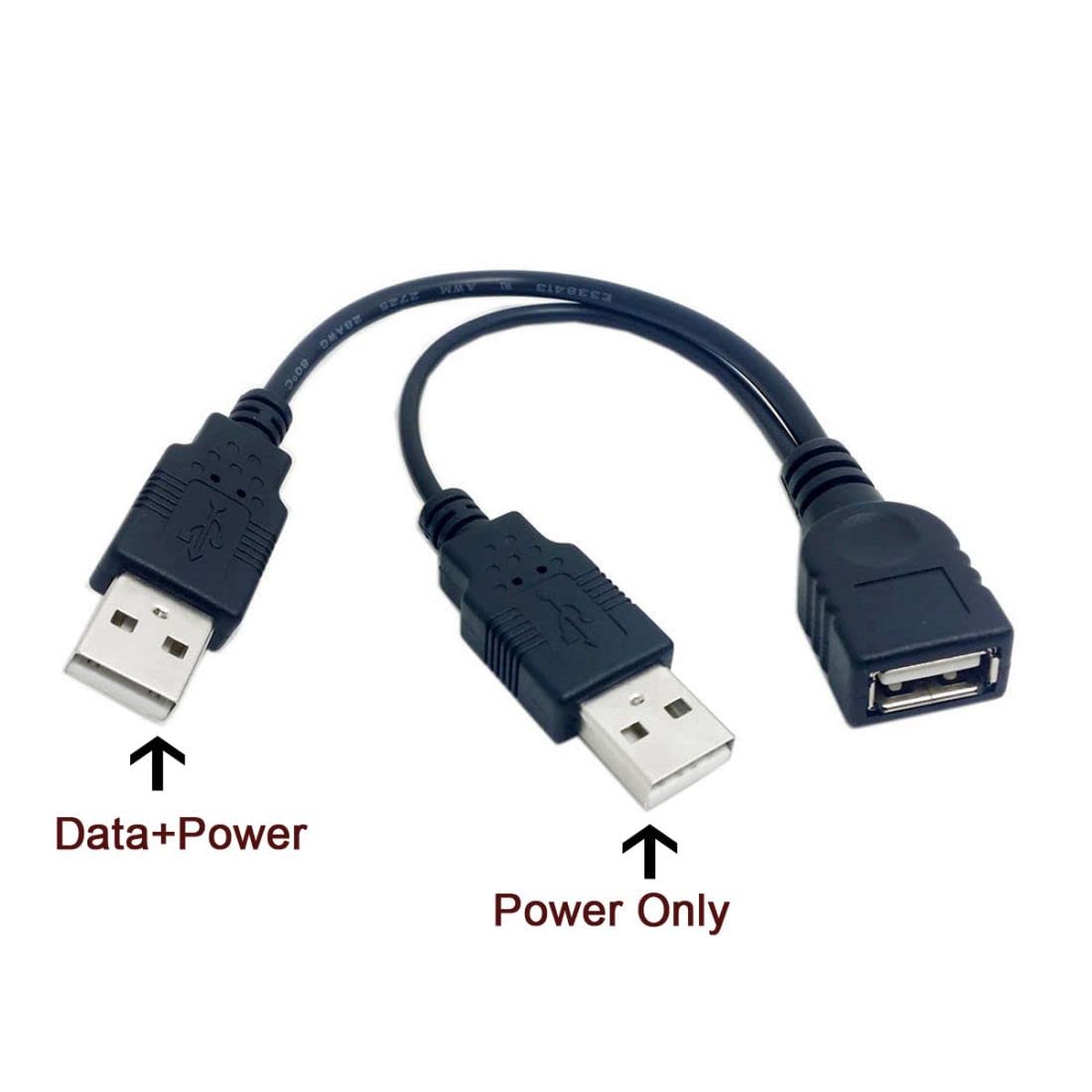 chenyang USB 2.0 Y Splitter Cable USB 2.0 Female to Male Data Charger Extension Cable with Auxiliary Power Supply Port