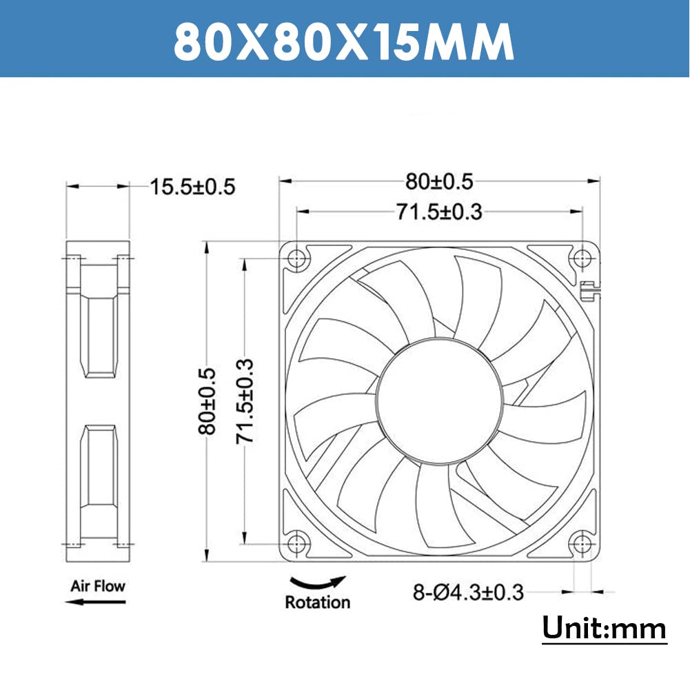 WINSINN DC 80mm Fan 5V 8015 Dual Ball Bearing Brushless Cooling 80mmx15mm 2PIN (Pack of 2Pcs)