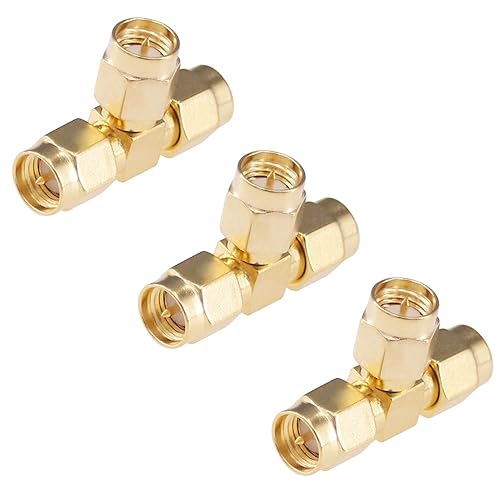 RFaha 3pcs Antenna Adapter SMA Male to Dual SMA Male Connector T Type 3 Way Splitter Antenna Converter(NOT for TV)(F09-3)