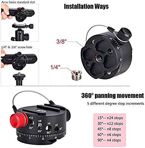 Andoer 720 Degree Panoramic Tripod Head with Arca-Swiss Ball Head Quick Release Plate Max. Load 10kg for Nikon Canon Sony DSLR Camera
