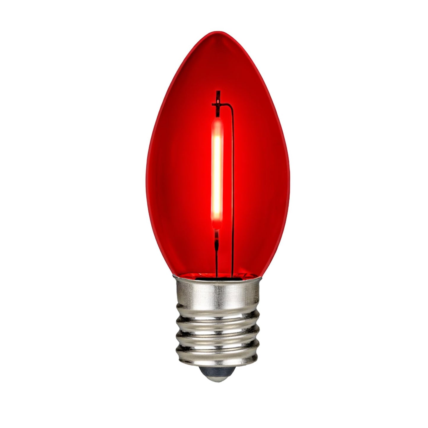 Novelty Lights 25 Pack Red C9 LED Filament Bulbs, Shatterproof Plastic
