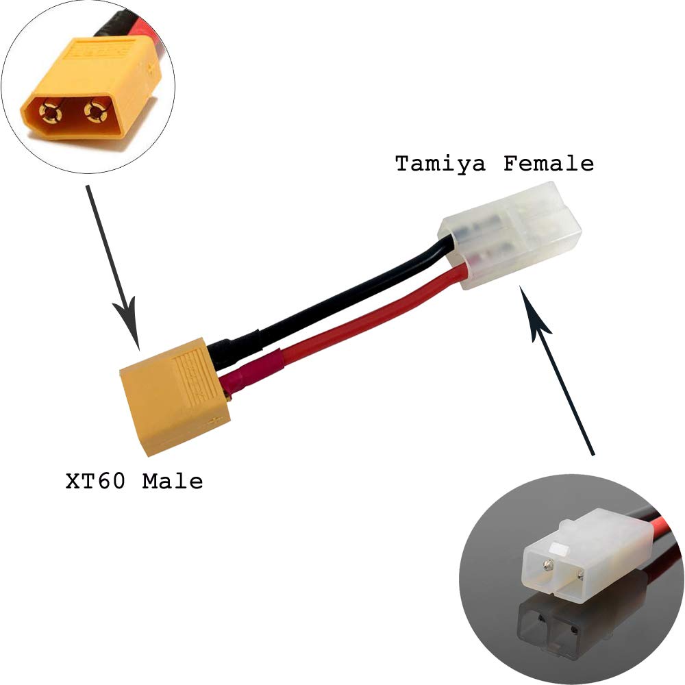 Yiqigou 5-Pack XT60 Plug Male Connector to BigStyleTamiya Plug Female Connector Wired Adapter with 3.93inch 14AWG Silicone Wire