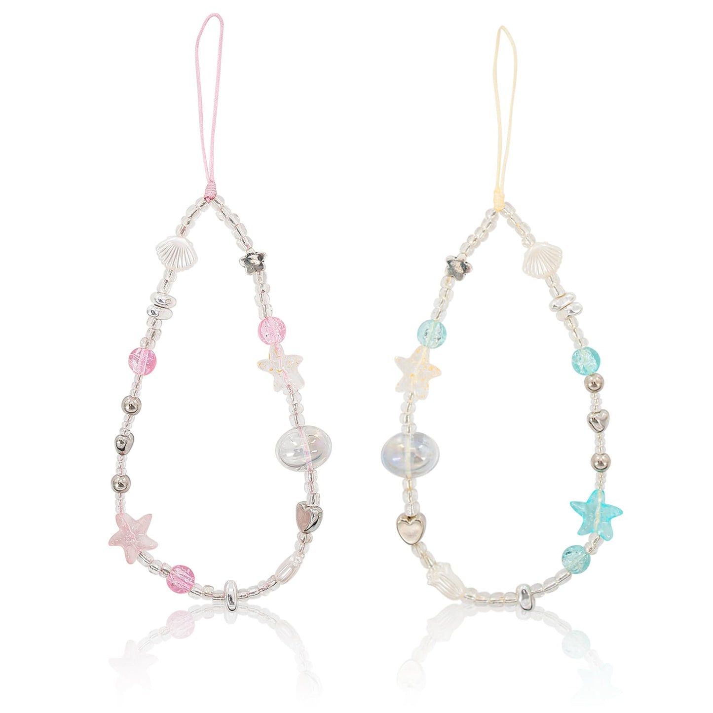 Xorim 2 PCS Camera Charm Strap, Beaded Camera Wrist Strap Cute, for Camera?Mobile Phones, Bags, Keychain Pendant Decoration (Blue, Pink)