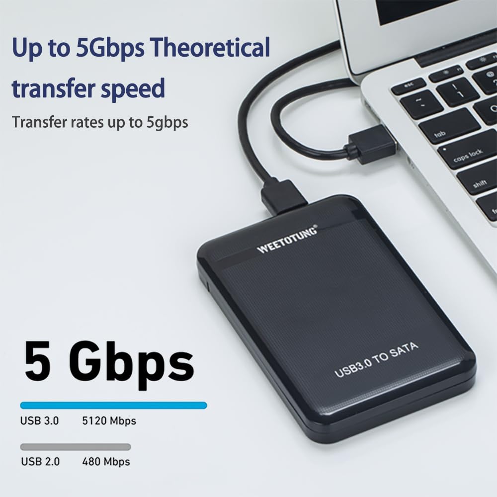2.5'' SSD HDD External Hard Drive Enclosure - WEETOTUNG USB3.0 5Gbps Tool-Free Case with UASP Supported for sata - Compatible 7mm/9.5mm Drive