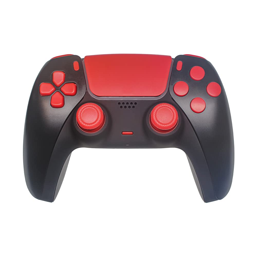 WPS Replacement Clip Shell Touch Pad Thumbsticks Dpad R1 L1 Trigger Buttons w/Accent Rings Set for PS5 Playstation Controller (Red)