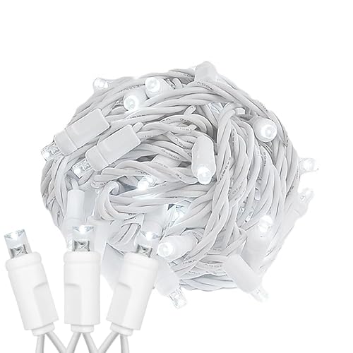 Novelty Lights 34ft Christmas String Lights, 100 Pure White LED Bulbs on White Wire, 4" Spacing, Connectable Indoor Outdoor Commercial Grade Lighting