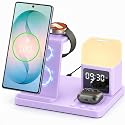 Wireless Charger for Samsung/Android, 6 in 1 Phone Nightstand Charging Station Charger with Alarm Clock/Night Light for Samsung S25/S24/S23