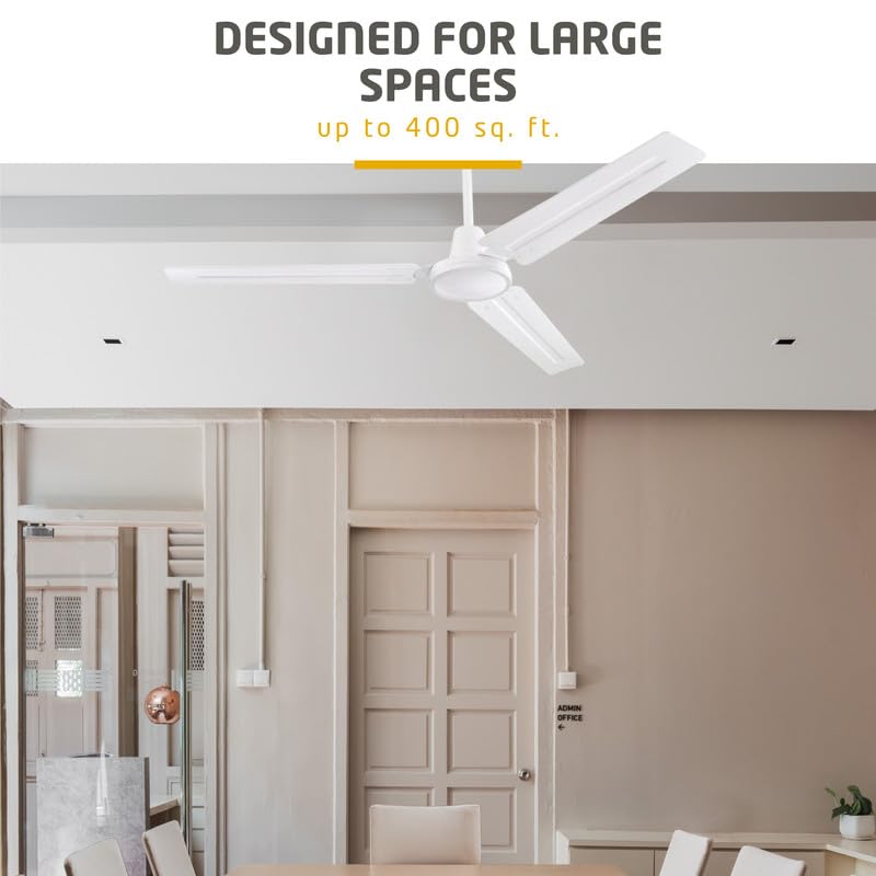 Ciata Industrial 56 Inch Three Blade Indoor Ceiling Fan, White Steel Blades in White Finish