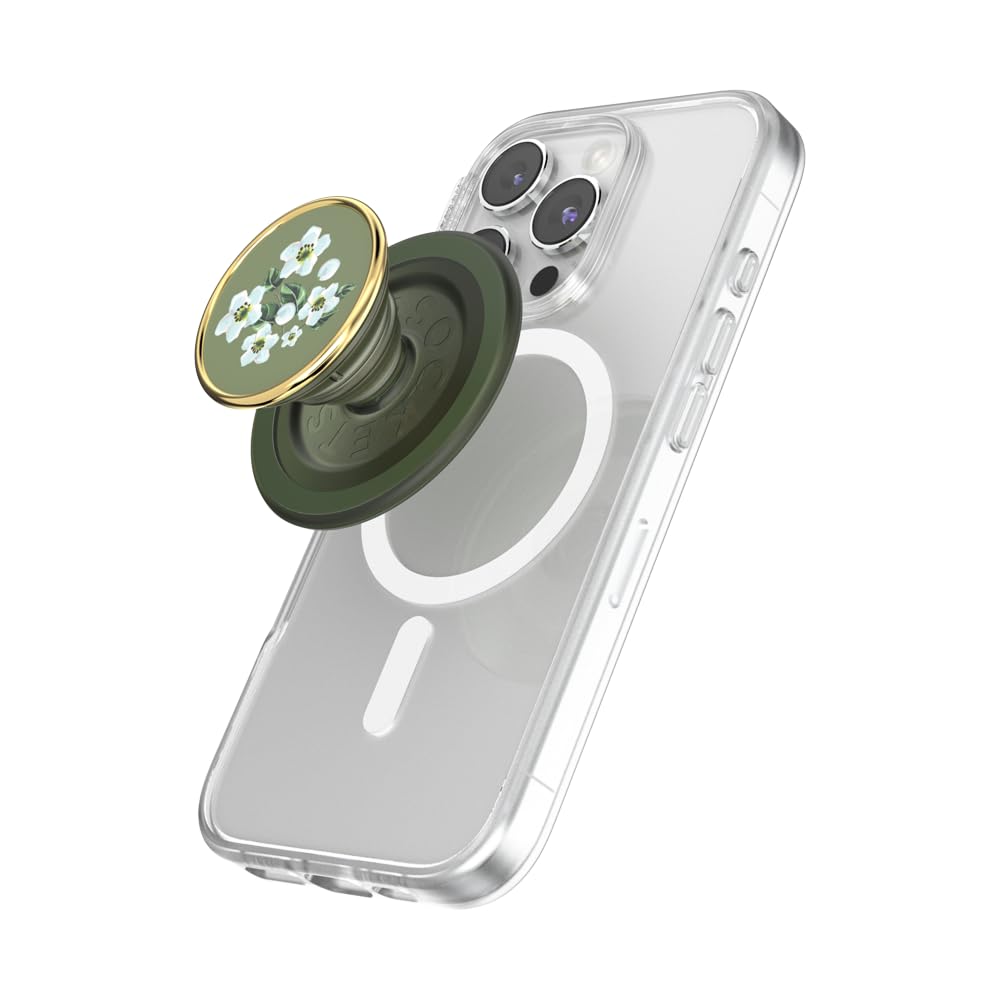 PopSockets Phone Grip for MagSafe, Magnetic Holder, Phone Stand, Green - Floral Relief