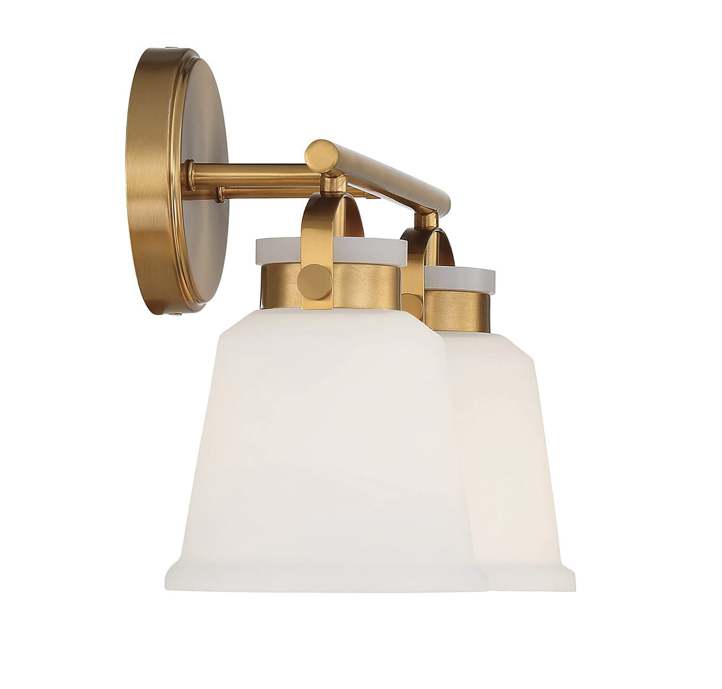 Savoy House 8-1627-2-322 Kaden Industrial Traditional White Opal Glass Bathroom Vanity Wall Light, 2-Light 120 Total Watts, 11" H x 16" W, Warm Brass