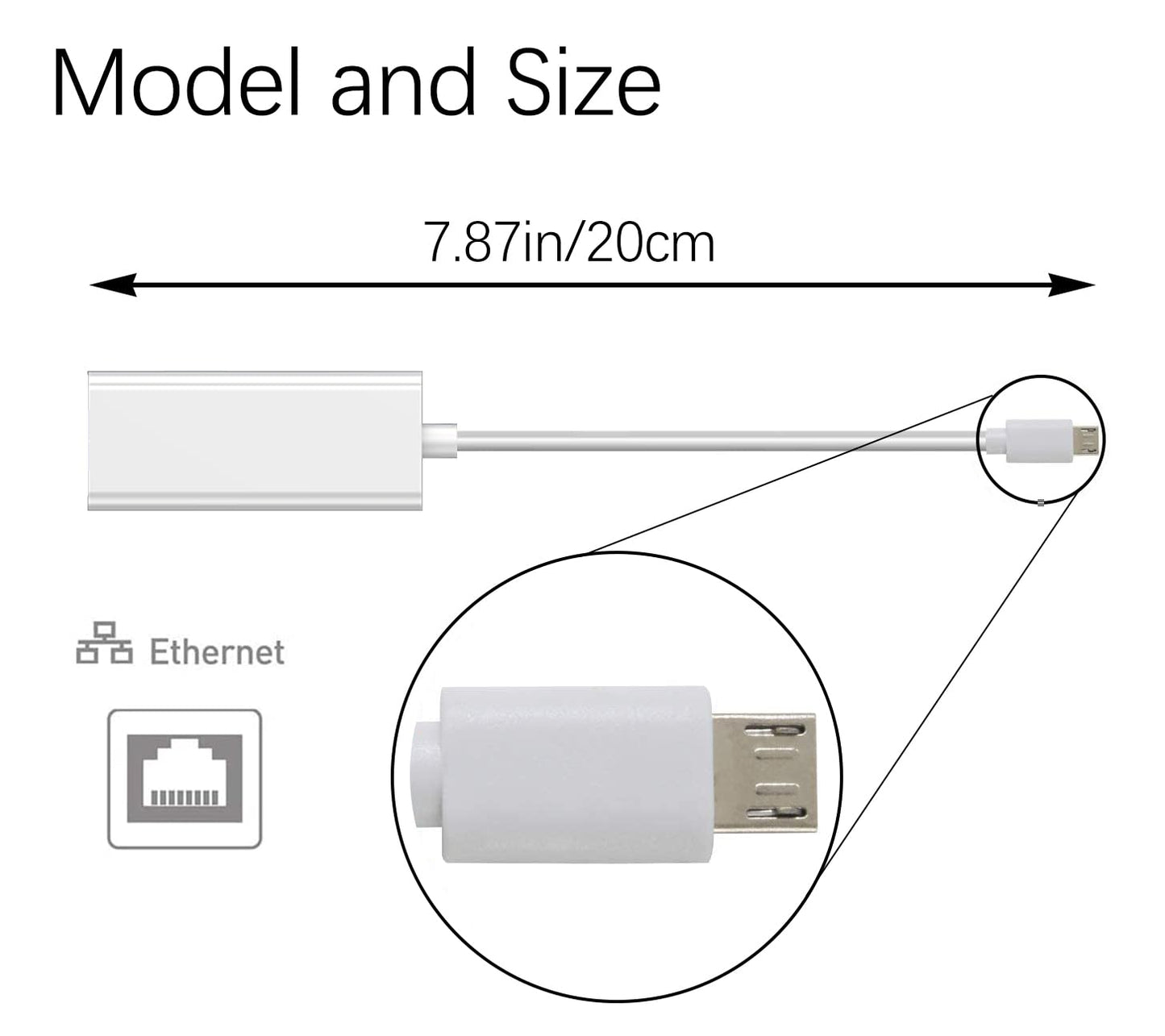 Micro USB to RJ45 Ethernet Adapter for Android Tablets, Windows Tablet Computer, Google Nexus Player, Dell Venue Pro 8 Tablet, Raspberry Pi Zero, HP