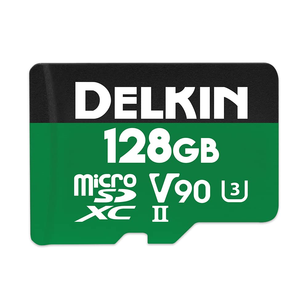 Delkin Devices 128GB Power Micro SD Card UHS-II (U3/V90) - 300MB/s Read, 250MB/s Write, 8K, 4K, 3D, HDR, 360º Recording | Micro SD Card 128GB with SD