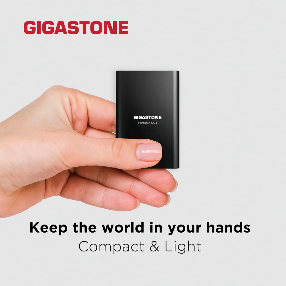 Gigastone 1TB External SSD Read Speed 500MB/s USB 3.2 USB-C External Solid State Drive Portable, 3D NAND Ultra Slim Metal, for PS4 PC Laptop Mac