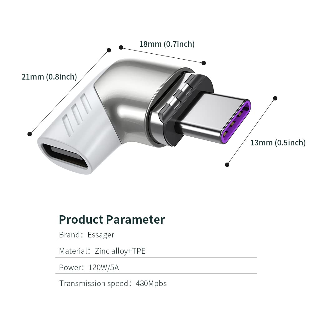 HIEbee Magnetic USB C Adapter,Right Angle Magnetic USB C to USB Type C Connector with PD 120W Fast Charge&480Mbps Data Transfer Compatible…