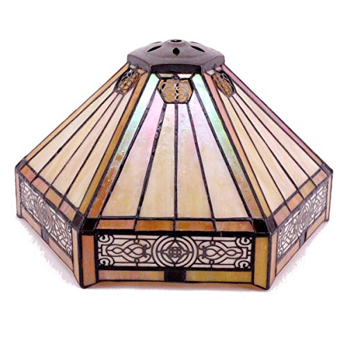 WERFACTORY Tiffany Lamp Shade Replacement 12X10X6 Inch Yellow Hexagon Stained Glass Mission Lampshade Only with Cap fit for Table lamp Pendant Light