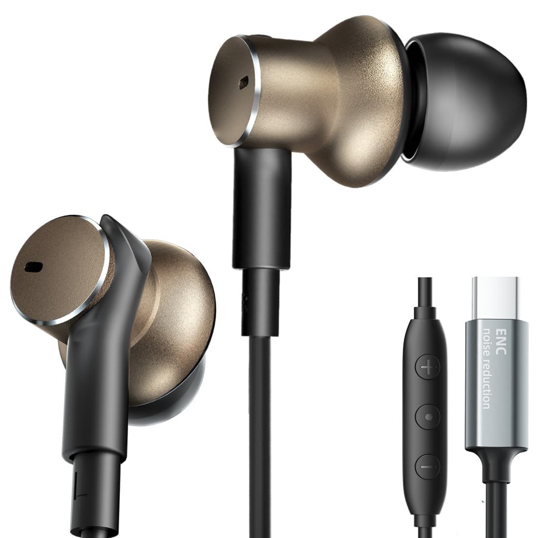 Type C Wired Earbuds with Noise-Canceling Microphone,Immersive Stereo Bass USB C In Ear Headphones Dynamic and Balanced Armature Subwoofer Noise…