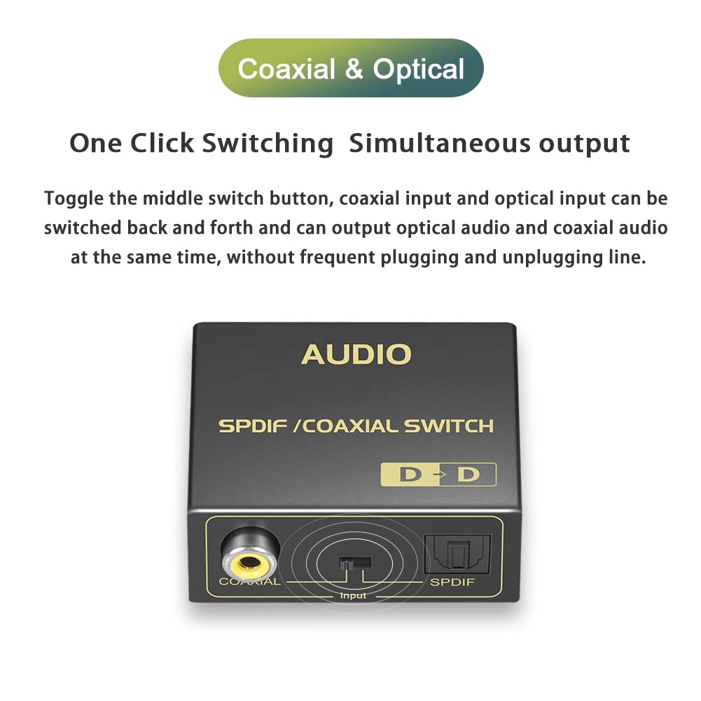 Coaxial to Optical Audio Bi-Directional Converter, Spdif to Coax Converter/Repeater/Splitter, with 1 Spdif Cable