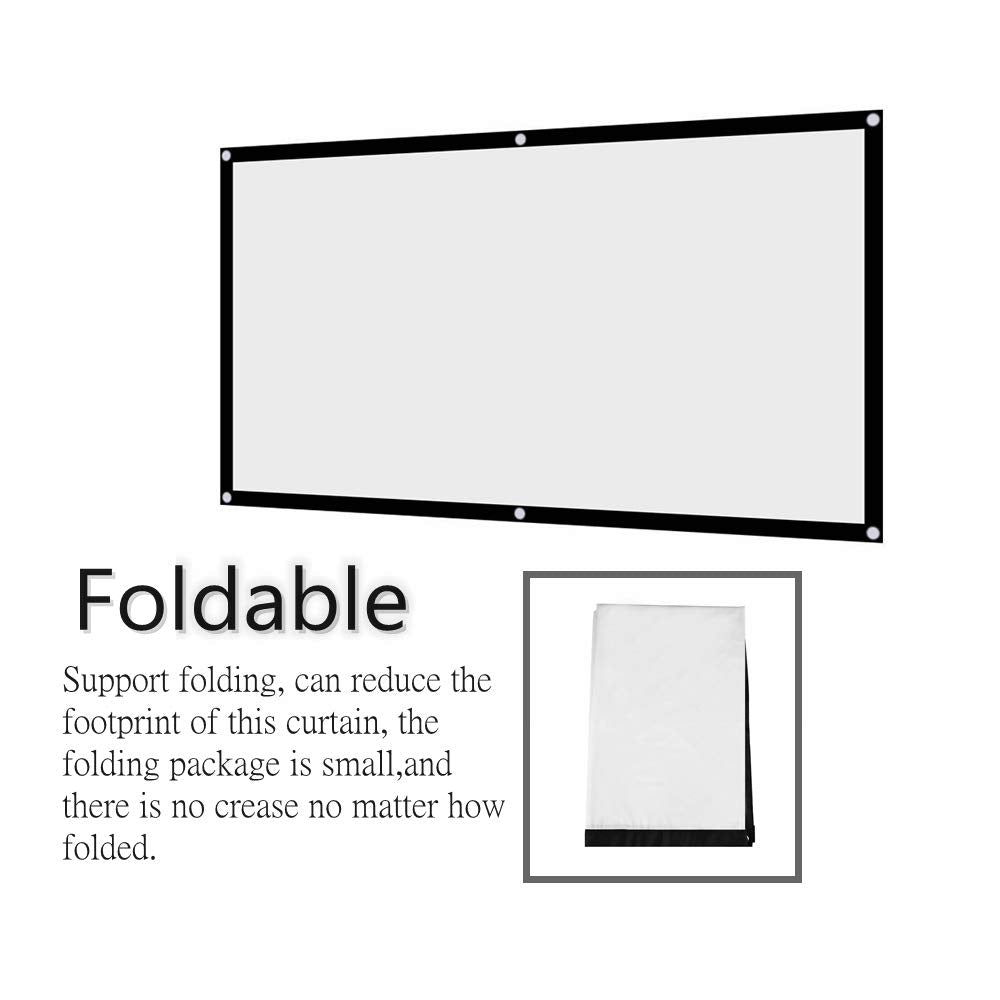 120 Inch Projector Screen, 16:9 Portable Anti Crease Projector Screen Foldable HD Wall Mounted Movie Projection Screen Support Double Sided Projection