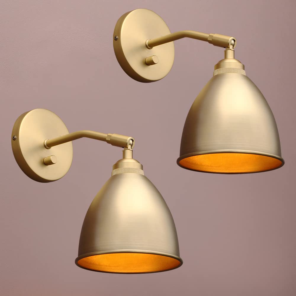 Yosoan Gold Wall Sconce Set of 2, Modern Brass Indoor Light Lights Lighting Fixtures with Metal Shade, Home Decor Wall Mount Swing Arm Lamp