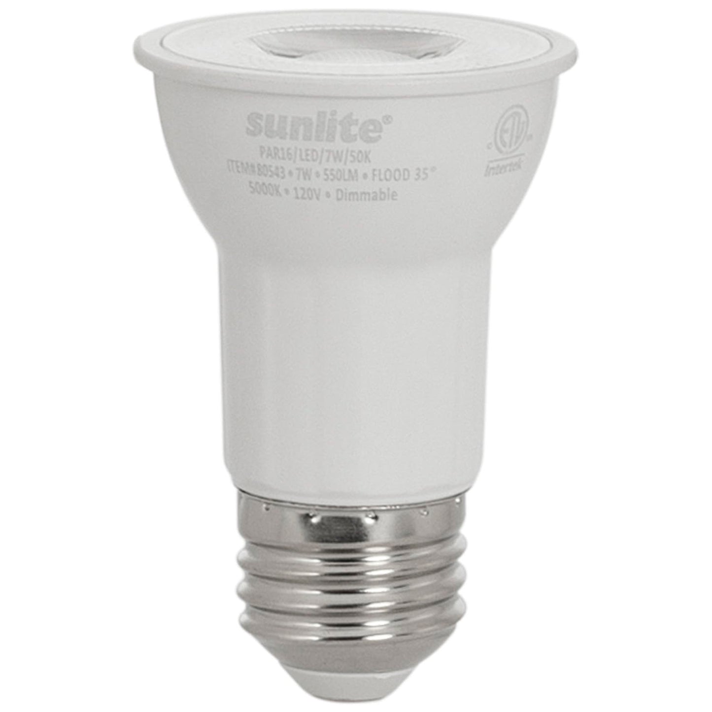 Sunlite 41568 LED PAR16 Long Neck Recessed Spotlight Bulb, 7 Watt, (75W Halogen Replacement), 500 Lumens, Medium (E26) Base, Dimmable, ETL Listed