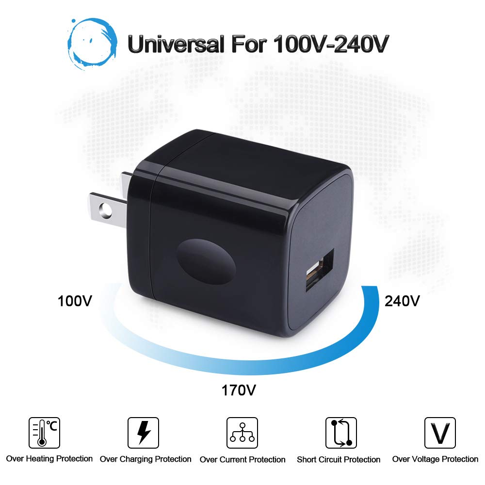 Wall Charger Cube,1A/5V Single Port USB Plug 3 Pack Travel Black Charging Block Box Adapter Compatible Phone,Samsung Galaxy S24 S23 A21 A51 A71 S20