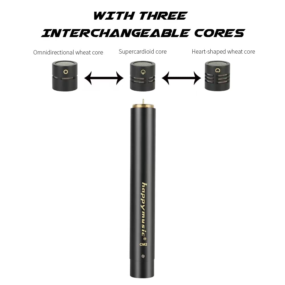 happymusic CM2 Pencil Stick Condenser Microphone?Interchangeable Omni,Cardioid and Super Cardioid Capsules for Acoustic Woodwind Instruments