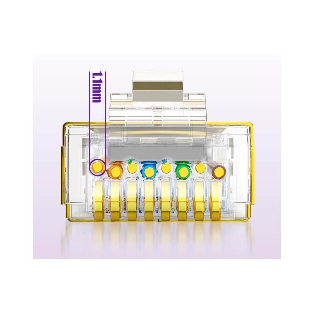 VIVOCH 50 Pcs Cat6 Cat6A Gold RJ45 Connectors, Cat6 Cat6A Gold RJ45 Plugs, Sheilded RJ45 8P8C Cat6/Cat6A up to 1Gbps for Ethernet LAN Cable