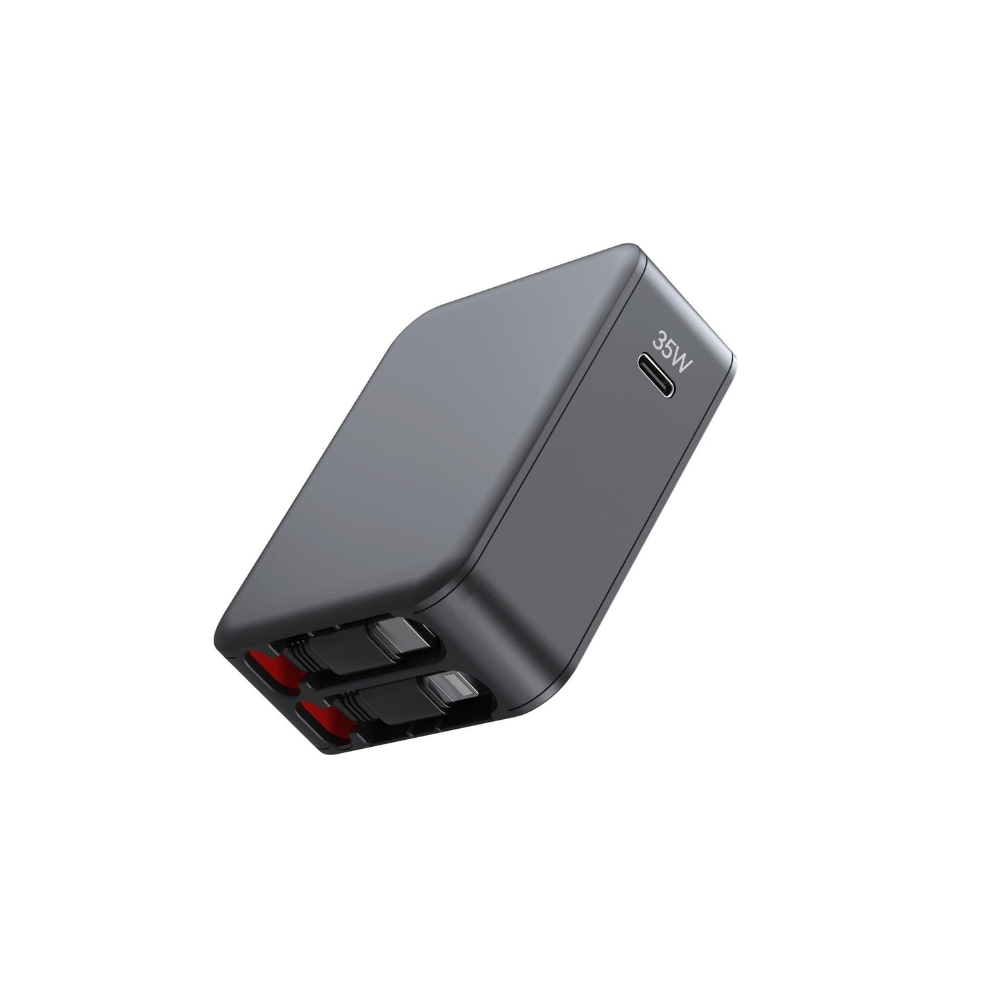 Wall Charger, GaN Fast Charging, Retractable Dual Cables, USBC Port, Folding Plug, Compact Travel Multi Charging Block for iPhone, Samsung, Tables
